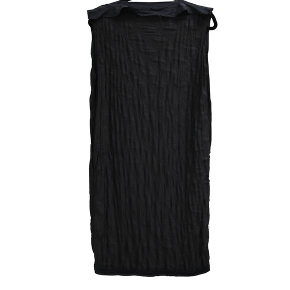 Lanvin Midi Sheath Dress Size 36 US 4 Black Sleeveless Crinkled Silk Minimalist - Picture 1 of 9